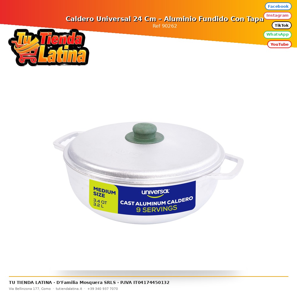 ​Caldero Universal 24 Cm – Aluminio Fundido Con Tapa