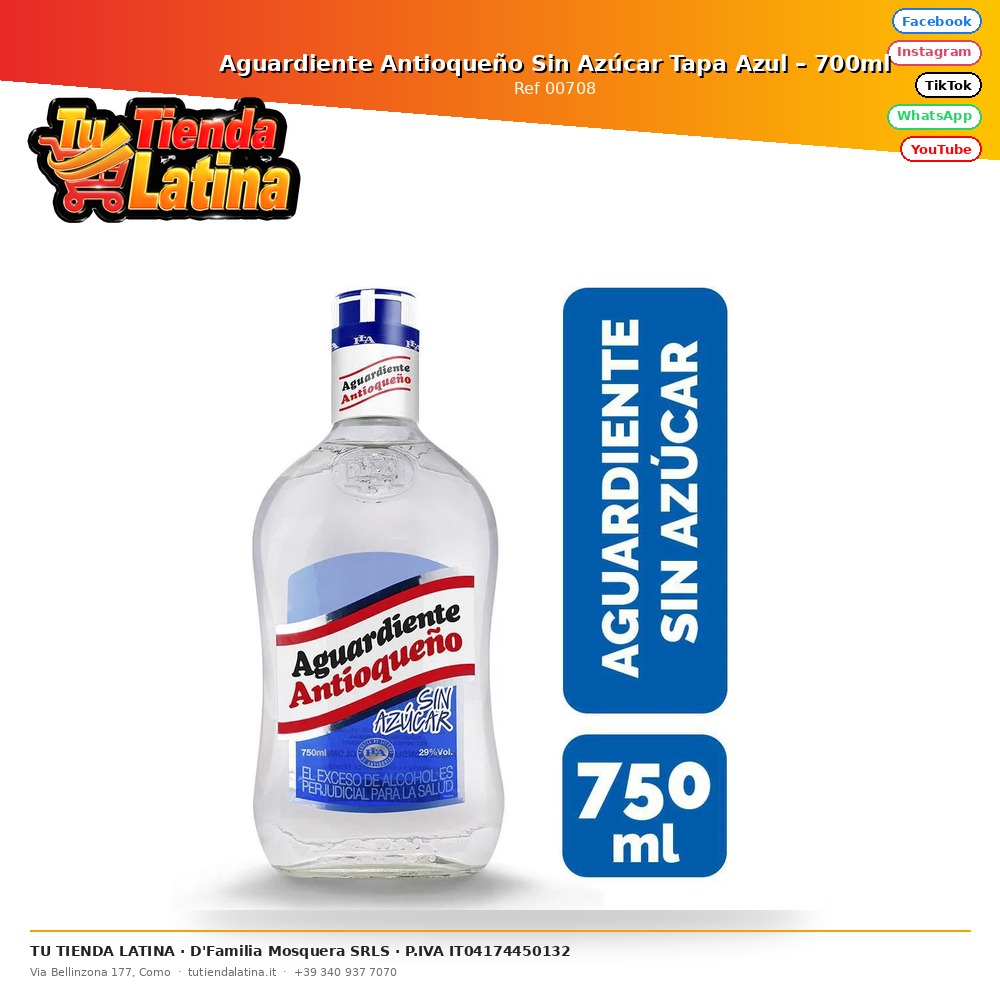 Aguardiente Antioqueño Sin Azúcar Tapa Azul – 700ml