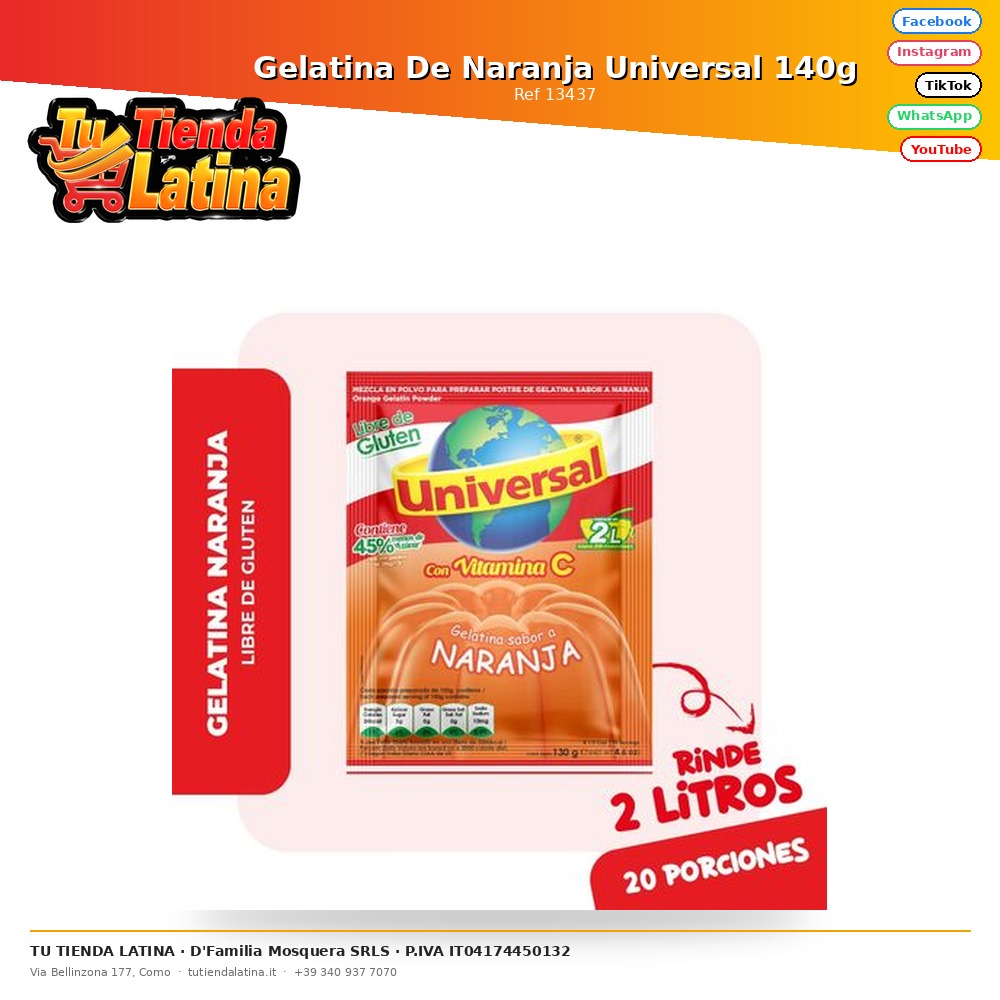 Gelatina De Naranja Universal 140g