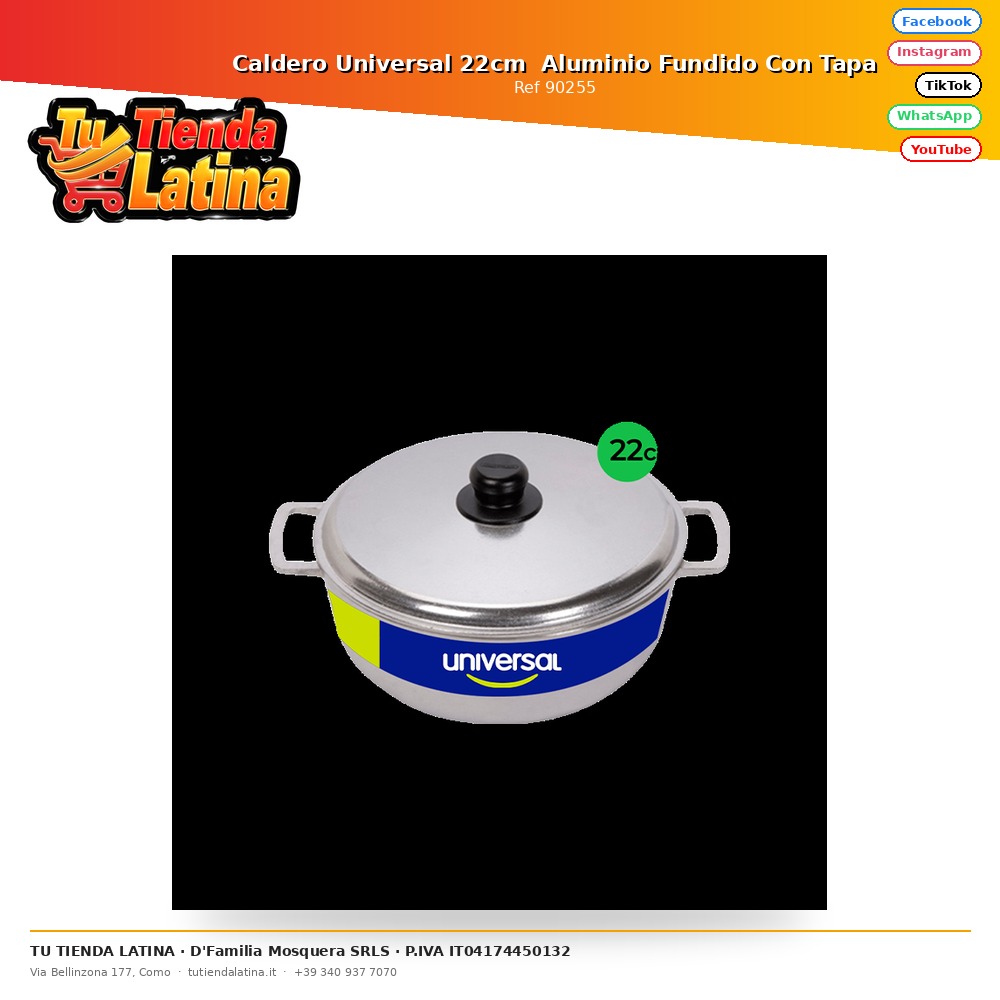 ​Caldero Universal 22cm  Aluminio Fundido Con Tapa
