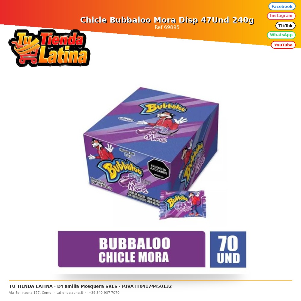 Chicle Bubbaloo Mora Disp 47Und 240g