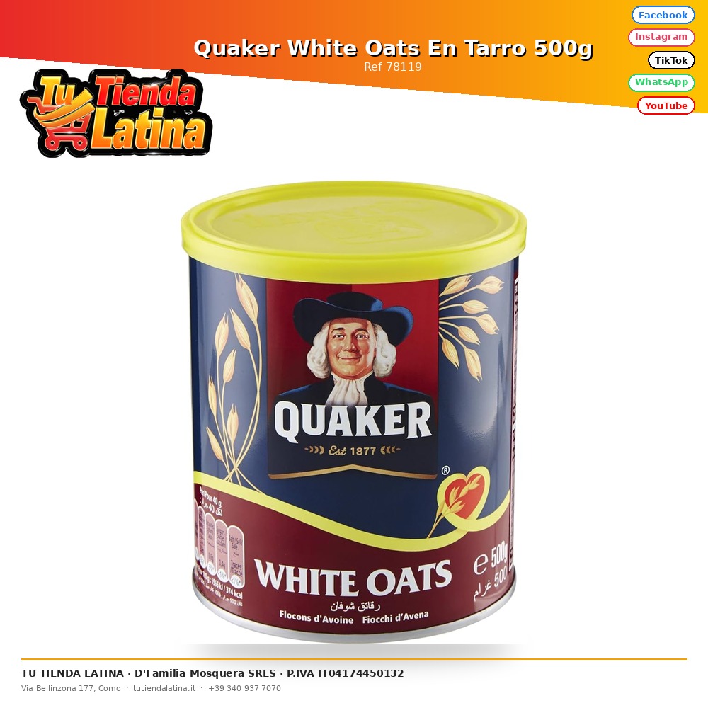 Quaker White Oats En Tarro 500g