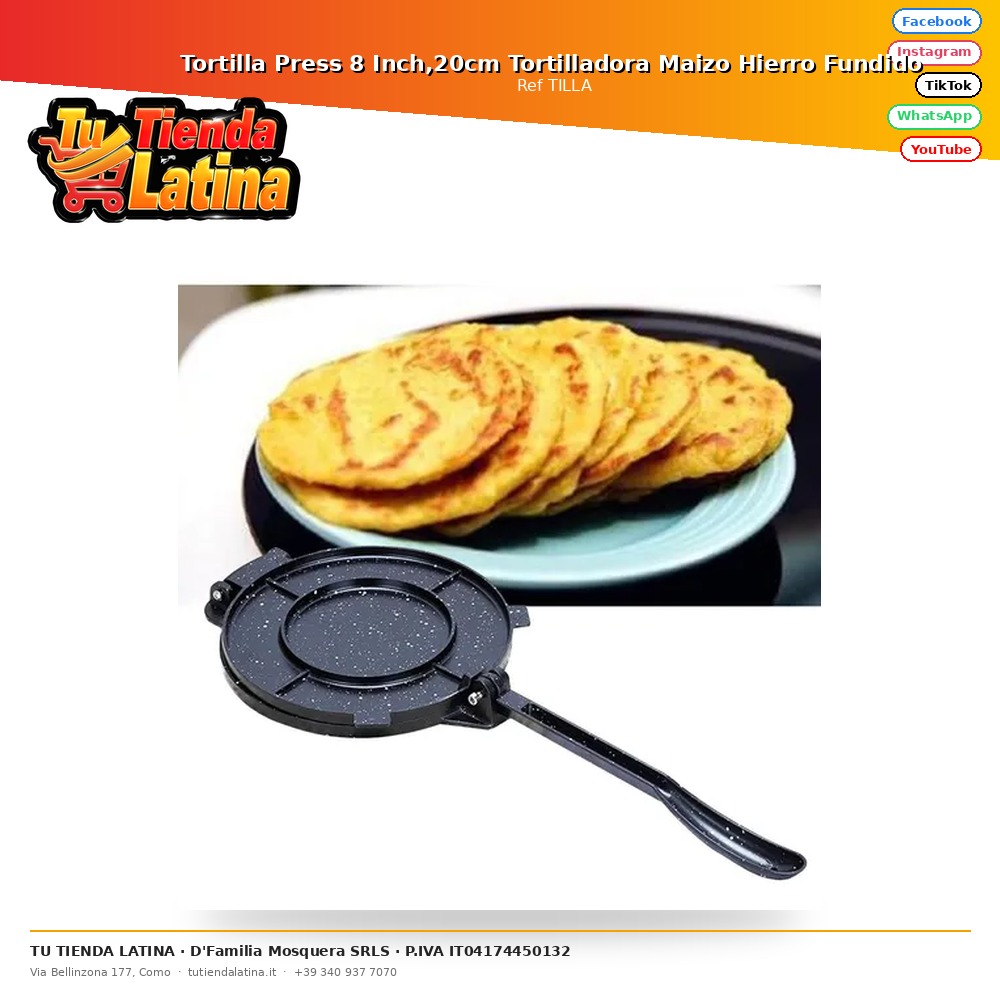 Tortilla Press 8 Inch,20cm Tortilladora Maizo Hierro Fundido 