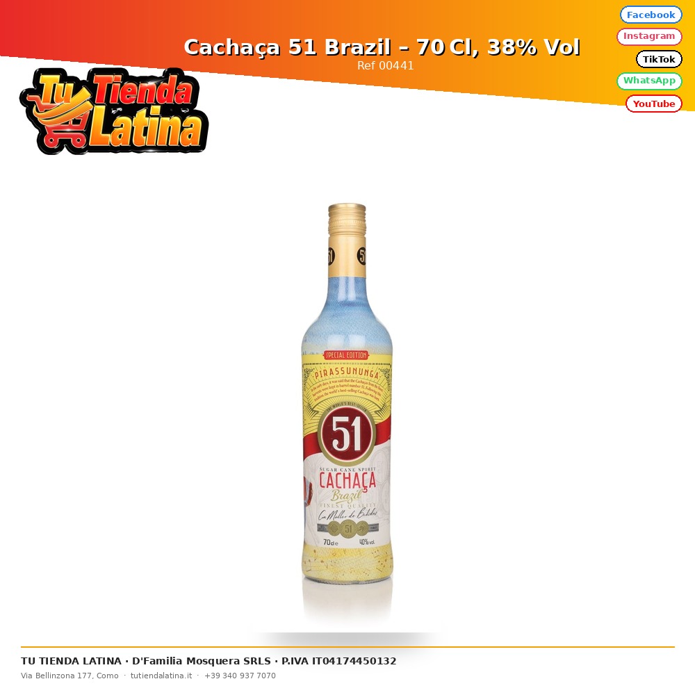 Cachaça 51 Brazil – 70 Cl, 38% Vol 