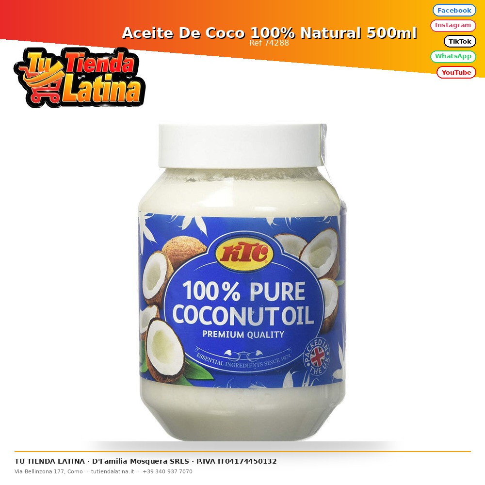 Aceite De Coco 100% Natural 500ml