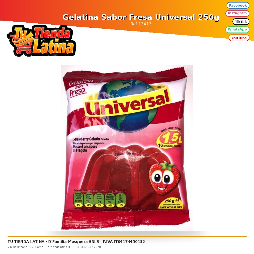 Gelatina Sabor Fresa Universal 250g