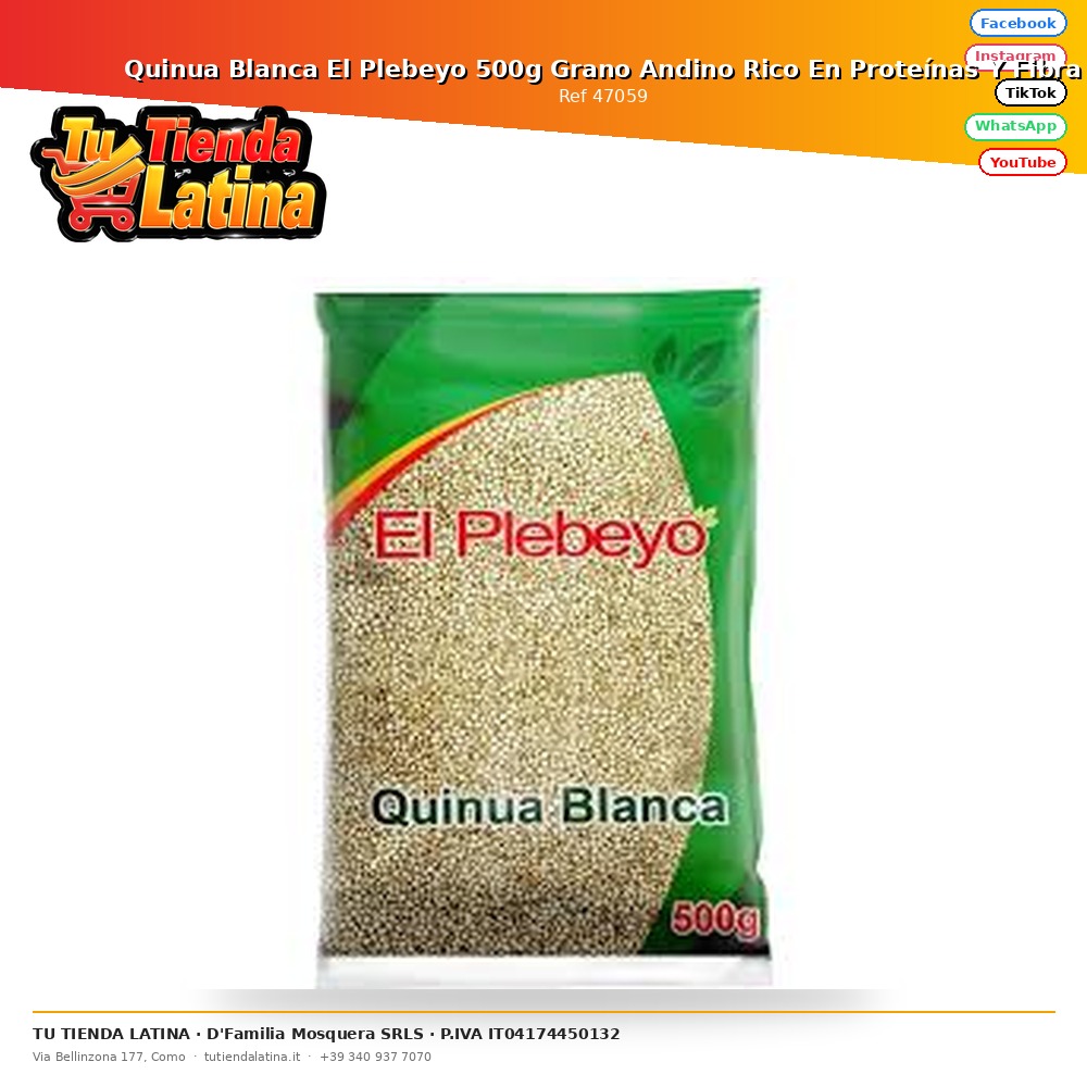 Quinua Blanca El Plebeyo 500g Grano Andino Rico En Proteínas Y Fibra​