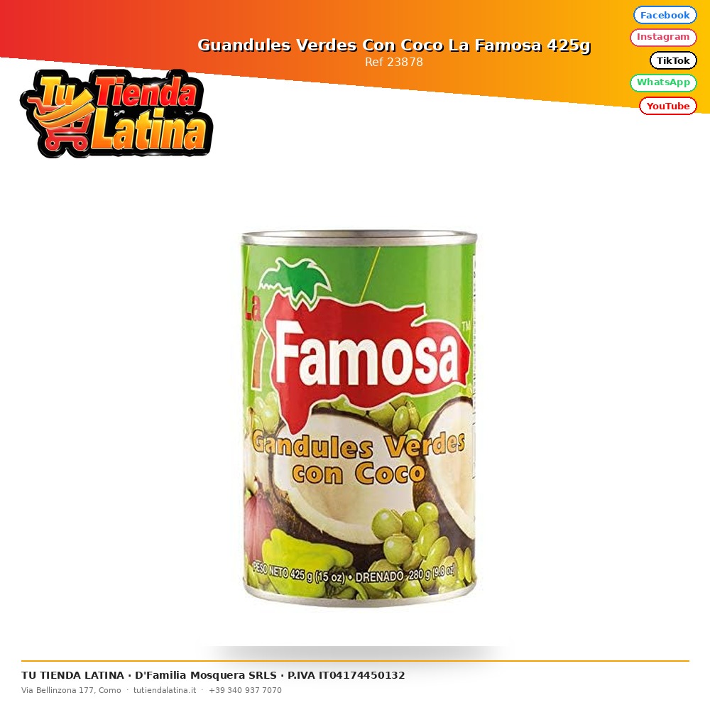 Guandules Verdes Con Coco La Famosa 425g
