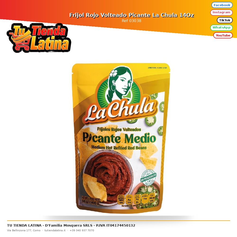 Frijol Rojo Volteado Picante La Chula 14Oz