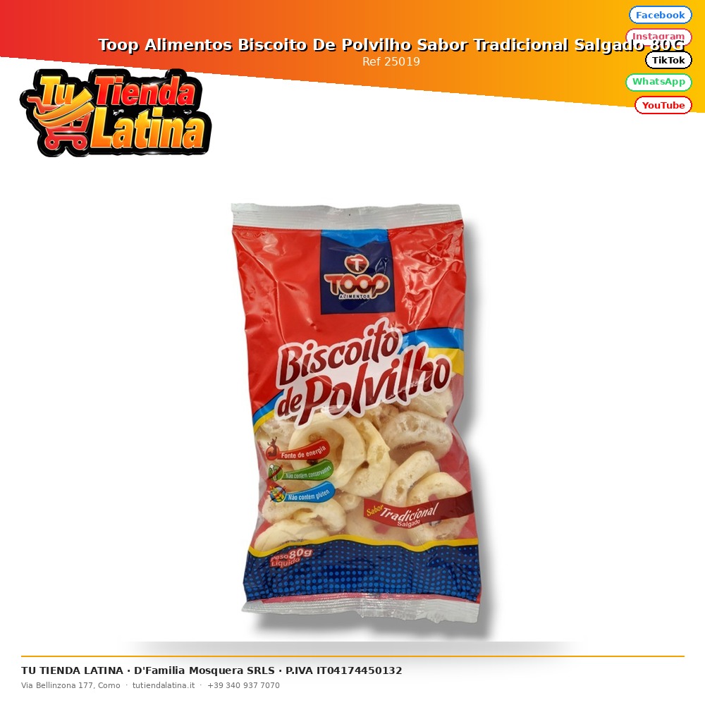 Toop Alimentos Biscoito De Polvilho Sabor Tradicional Salgado 80G