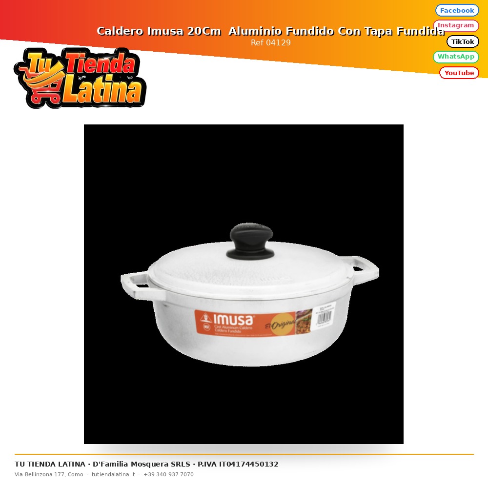Caldero Imusa 20Cm  Aluminio Fundido Con Tapa Fundida