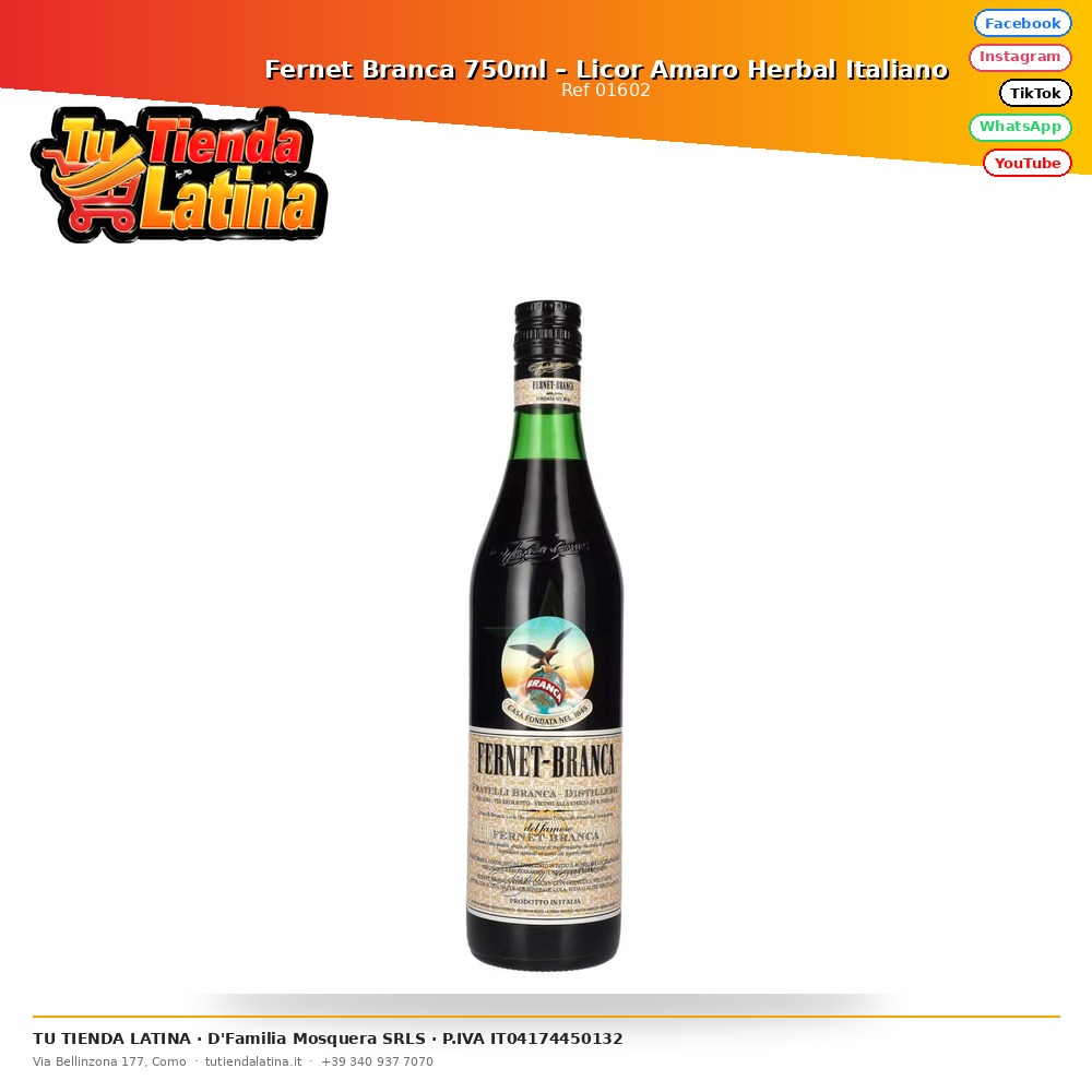 ​Fernet Branca 750ml – Licor Amaro Herbal Italiano​