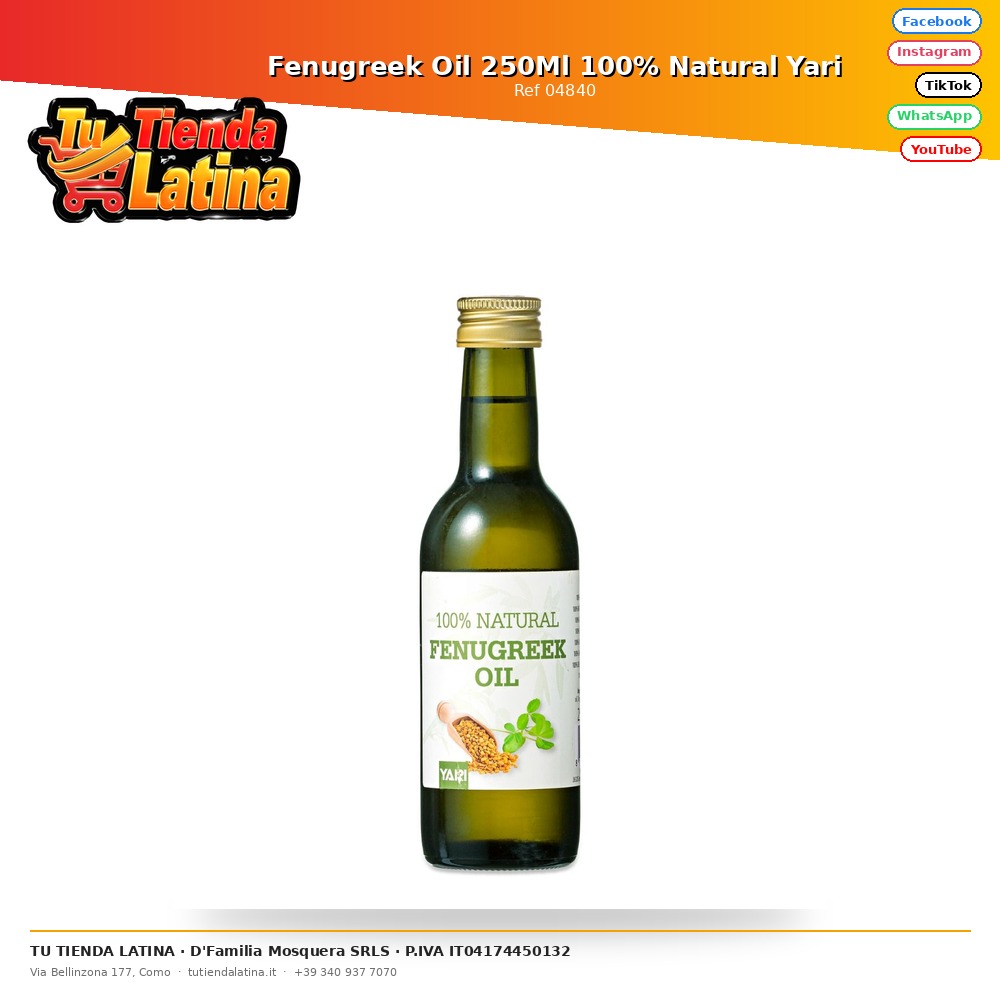 Fenugreek Oil 250Ml 100% Natural Yari