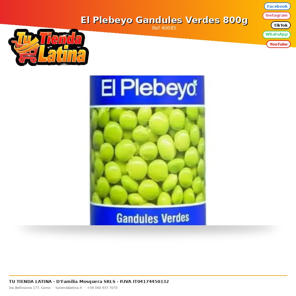 El Plebeyo Gandules Verdes 800g