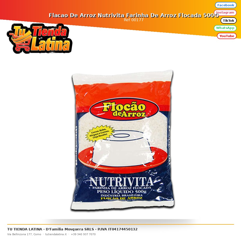 Flacao De Arroz Nutrivita Farinha De Arroz Flocada 500G