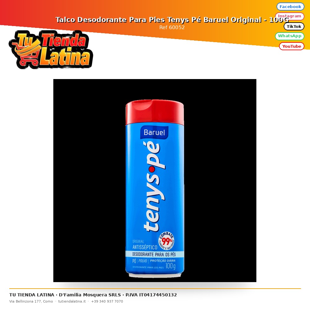 Talco Desodorante Para Pies Tenys Pé Baruel Original - 100G