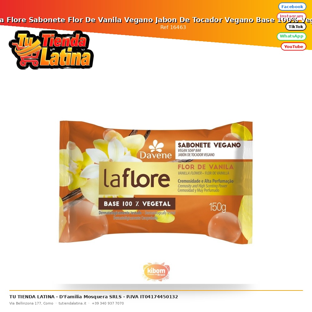 La Flore Sabonete Flor De Vanila Vegano Jabon De Tocador Vegano Base 100% Vegetal 180g