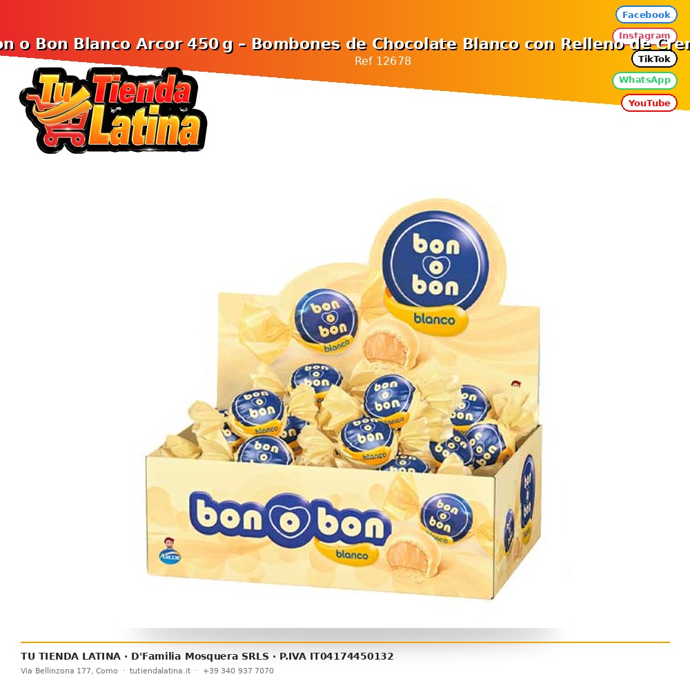 ​Bon o Bon Blanco Arcor 450 g – Bombones de Chocolate Blanco con Relleno de Crema de Maní