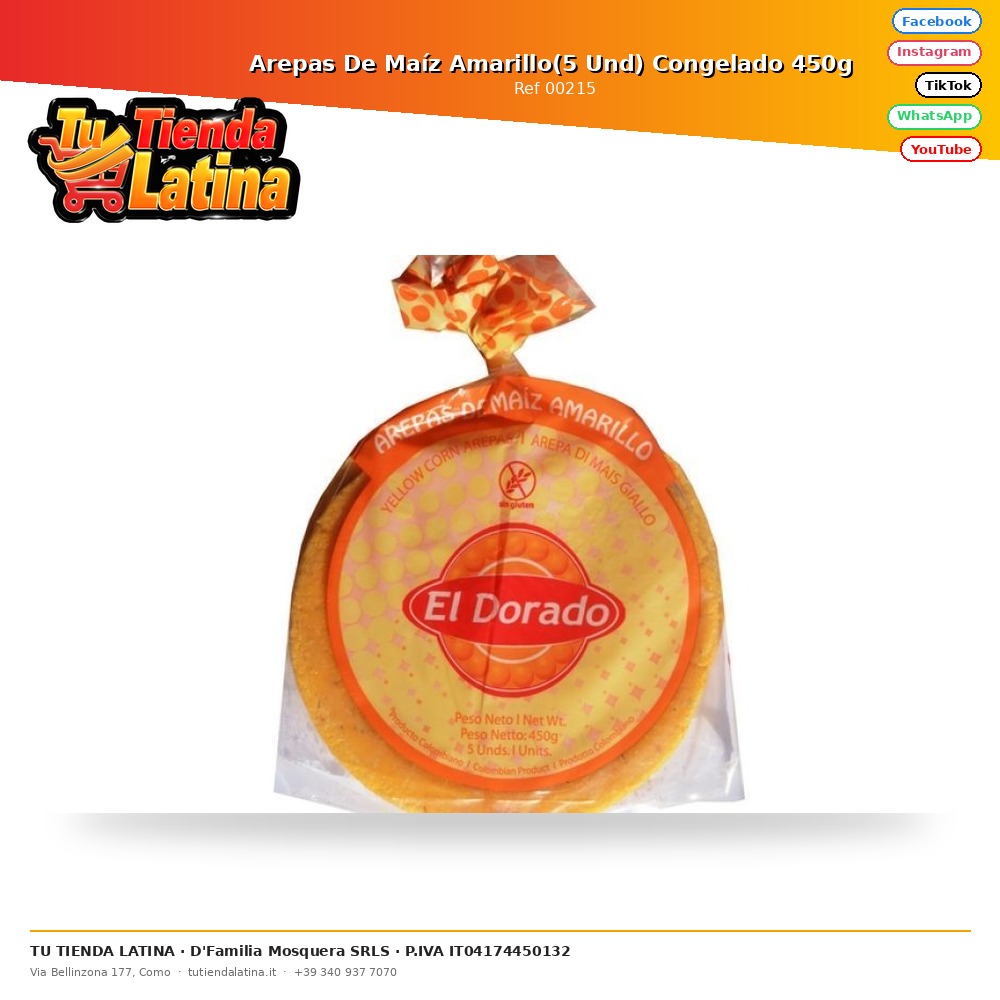 Arepas De Maíz Amarillo(5 Und) Congelado 450g 