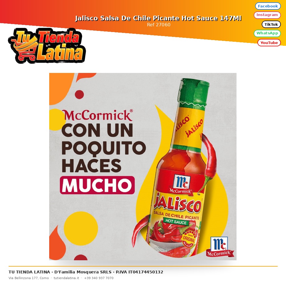 Jalisco Salsa De Chile Picante Hot Sauce 147Ml