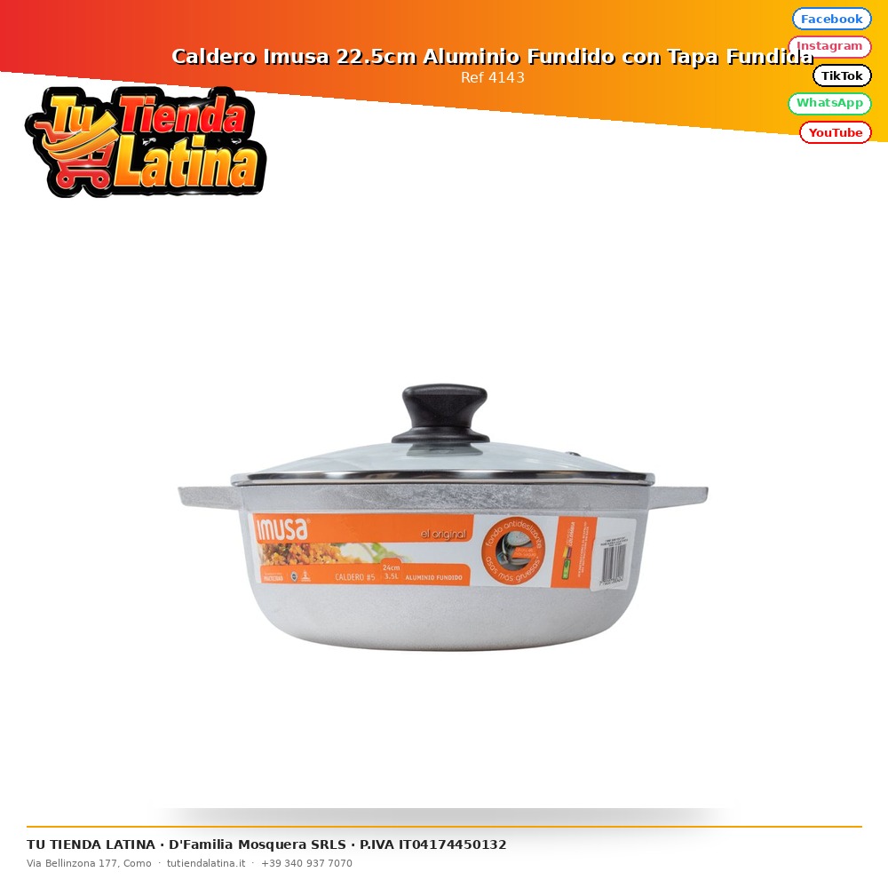 Caldero Imusa 22.5cm Aluminio Fundido con Tapa Fundida