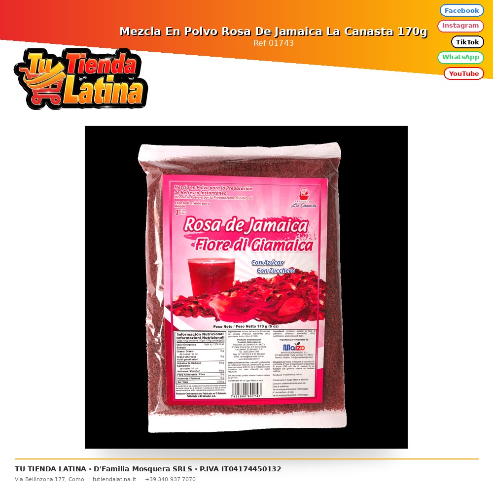 Mezcla En Polvo Rosa De Jamaica La Canasta 170g