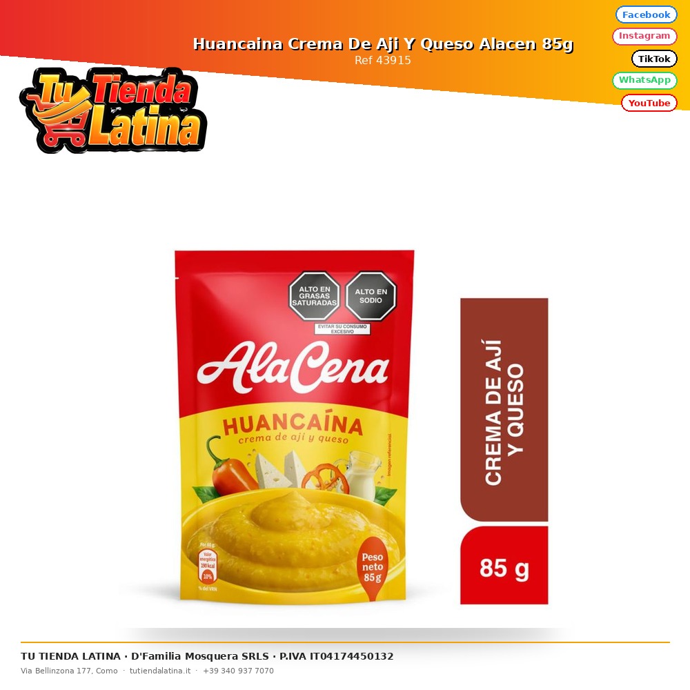 Huancaina Crema De Aji Y Queso Alacen 85g