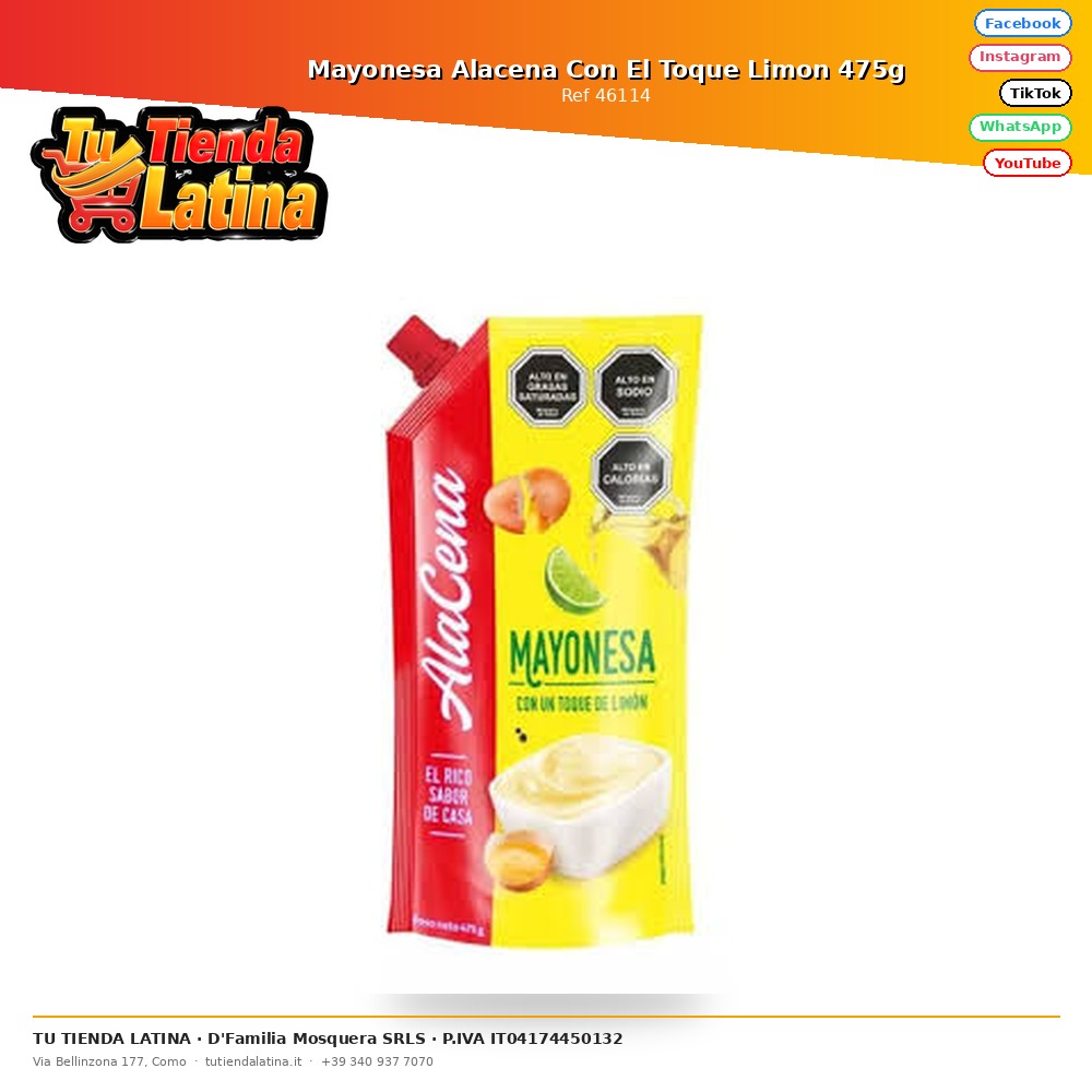 Mayonesa Alacena Con El Toque Limon 475g