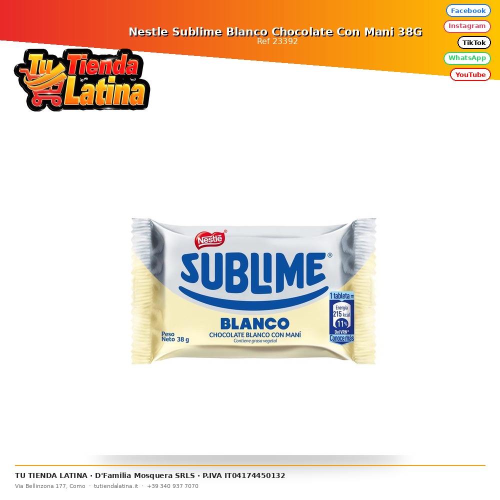 Nestle Sublime Blanco Chocolate Con Mani 38G 
