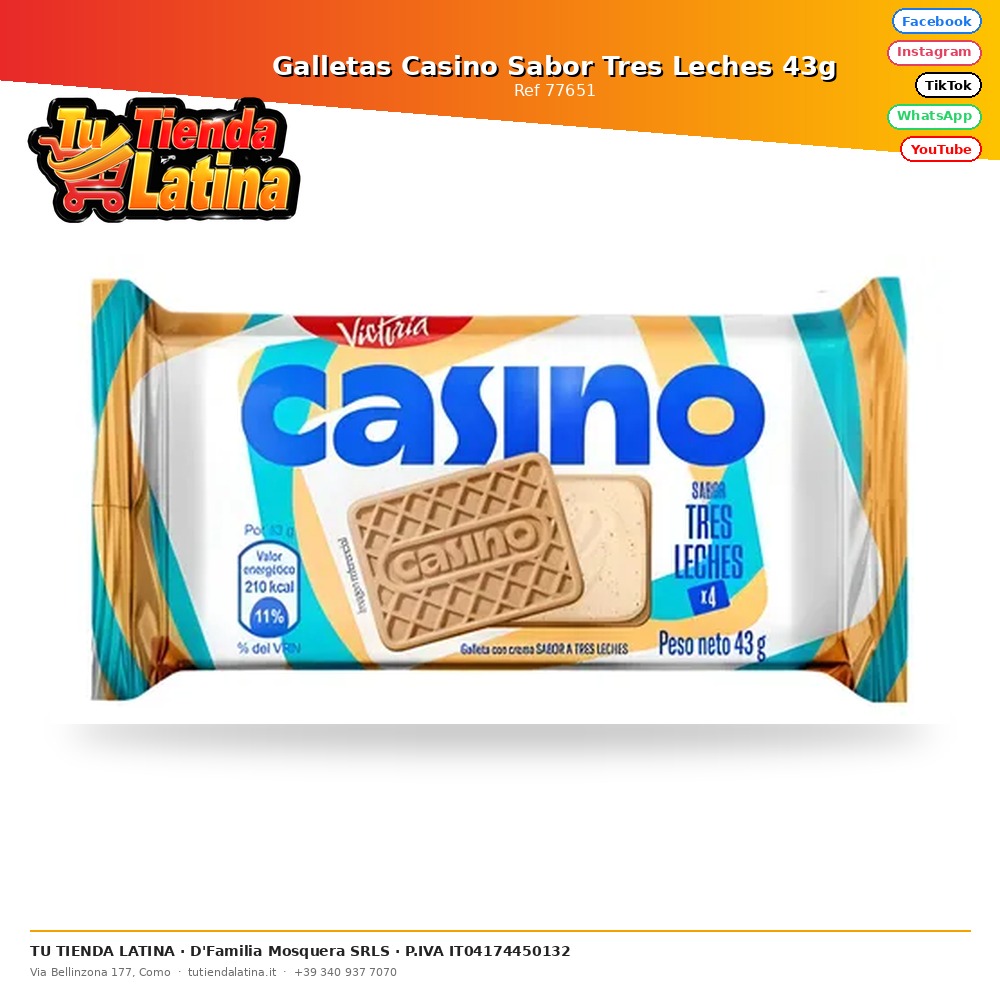 Galletas Casino Sabor Tres Leches 43g