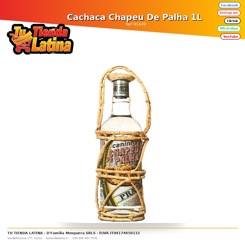 Cachaca Chapeu De Palha 1L 