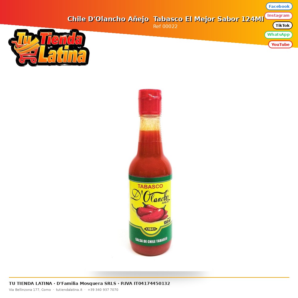 Chile D'Olancho Añejo  Tabasco El Mejor Sabor 124Ml