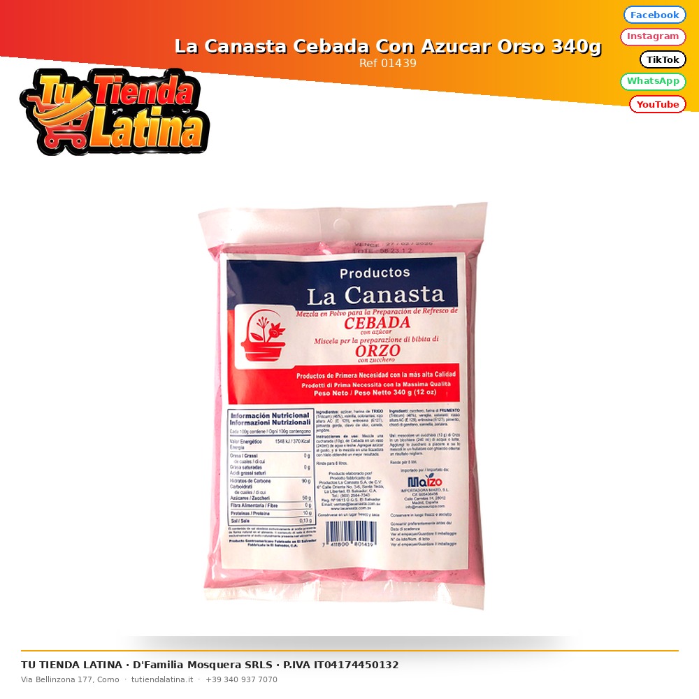 La Canasta Cebada Con Azucar Orso 340g
