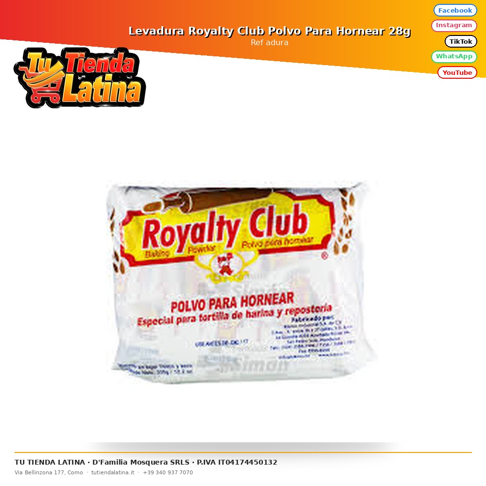 Levadura Royalty Club Polvo Para Hornear 28g