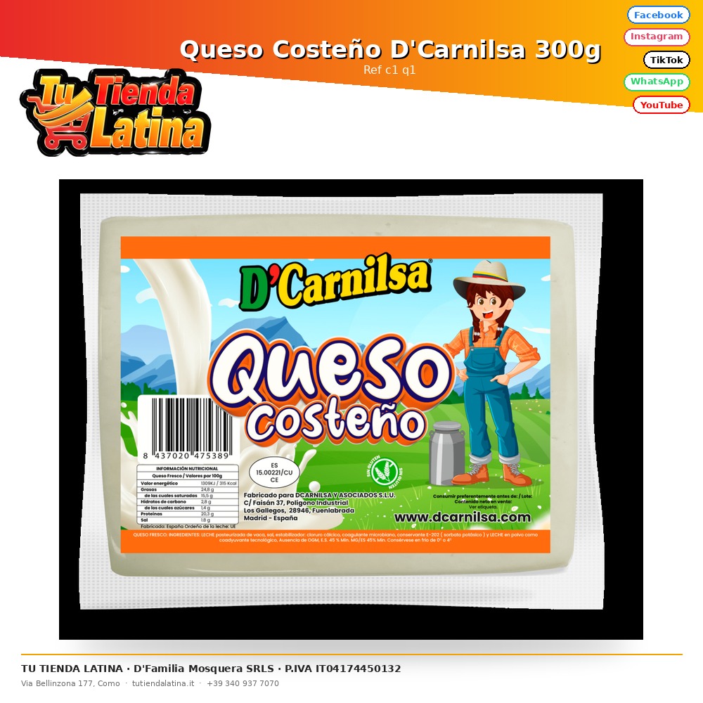 Queso Costeño D'Carnilsa 300g