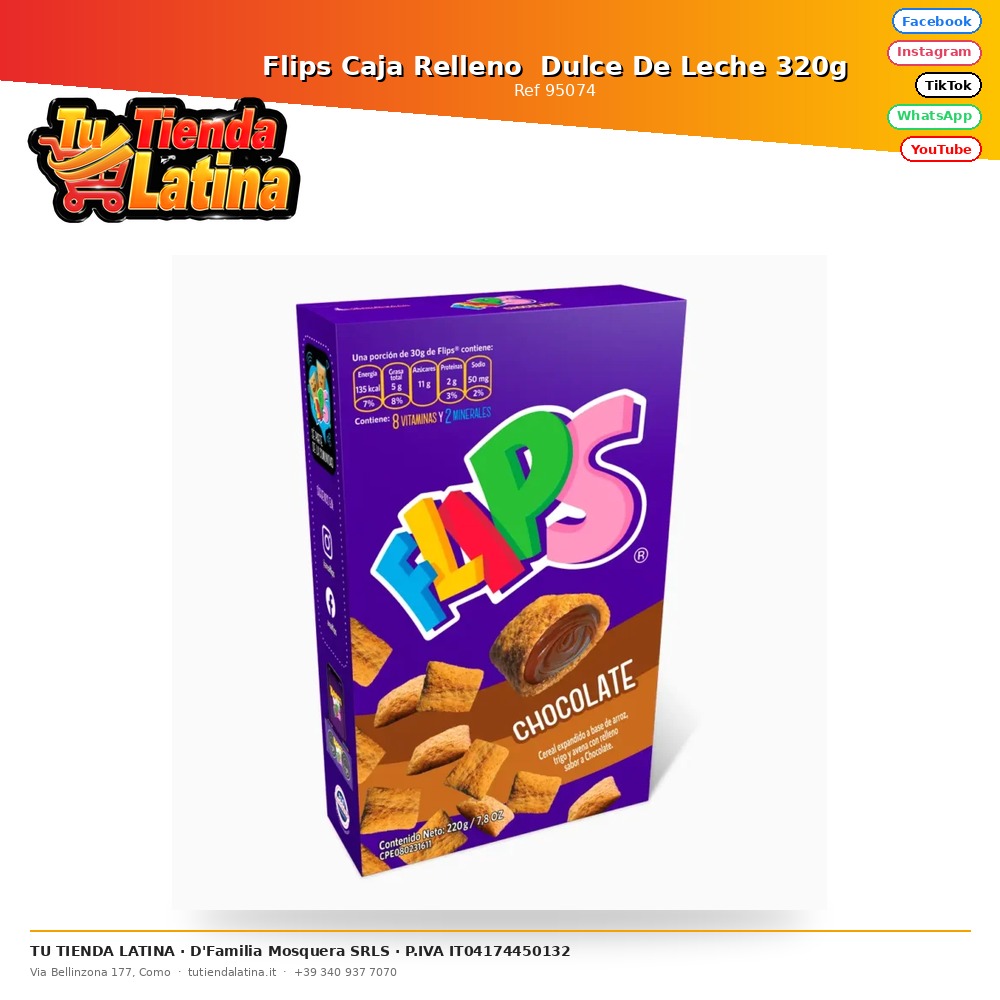Flips Caja Relleno  Dulce De Leche 320g
