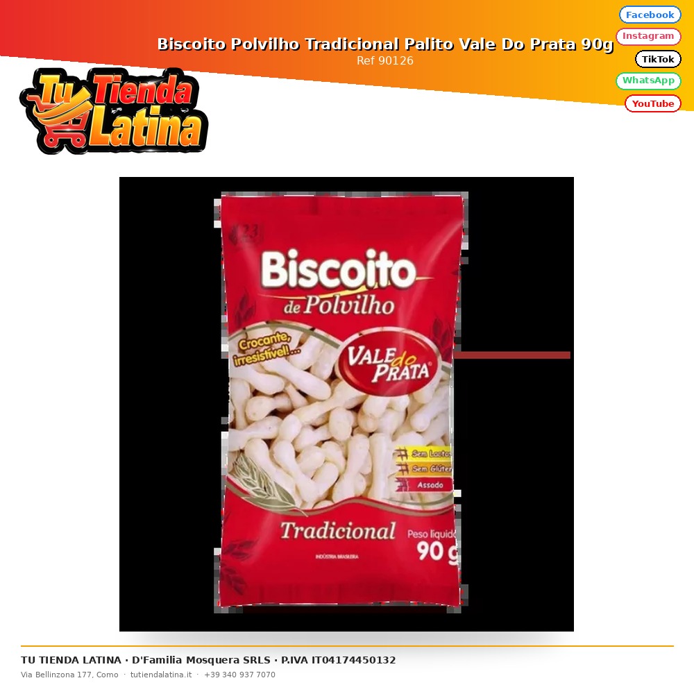 Biscoito Polvilho Tradicional Palito Vale Do Prata 90g