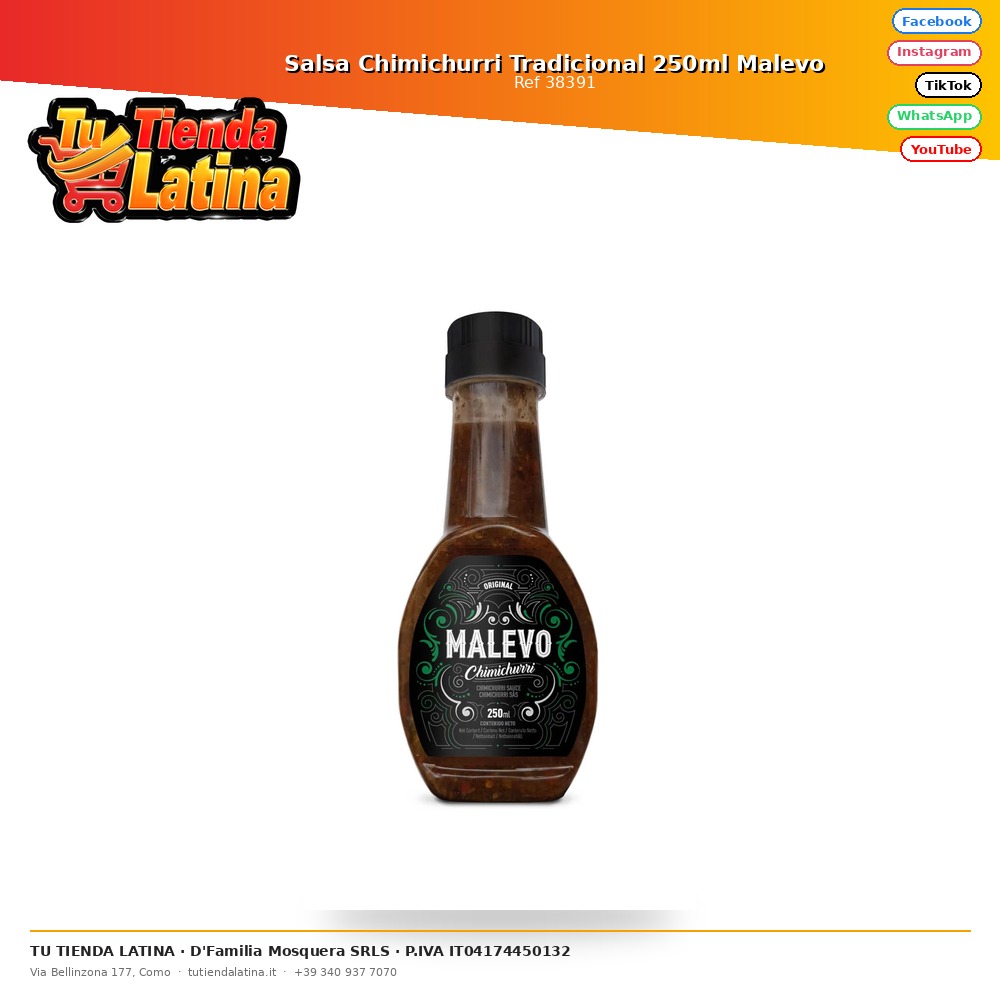 Salsa Chimichurri Tradicional 250ml Malevo
