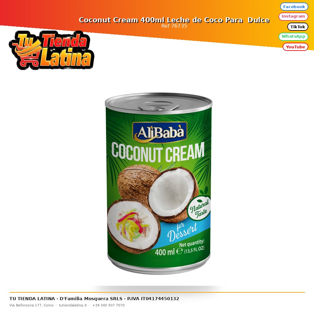 Coconut Cream 400ml Leche de Coco Para  Dulce