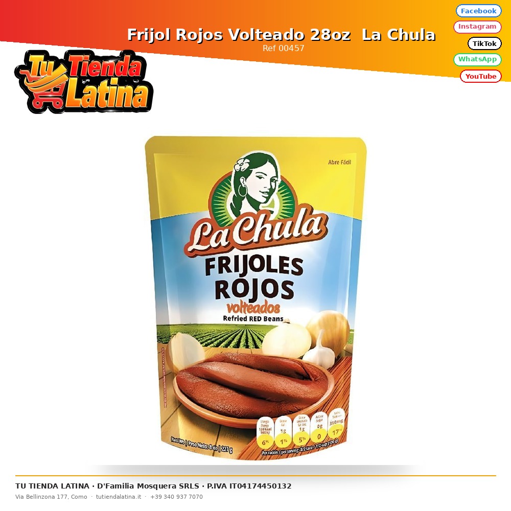 Frijol Rojos Volteado 28oz  La Chula 
