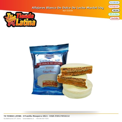 [01644] Alfajores Blanco De Dulce De Leche Mardel 50g