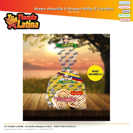 [75990] Arepa Amarilla 6 Arepas 800g D'Carnilsa